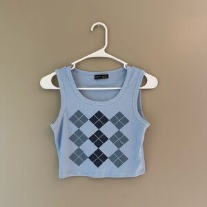 SHEIN Blue Monochromatic Argyle Top